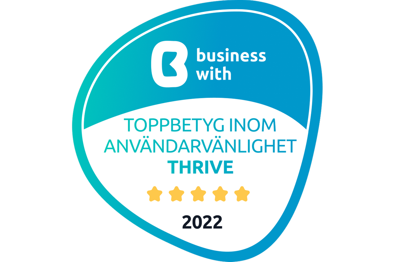 Utmärkelsen från Business With: THRIVE – toppbetyg inom användarvänlighet 2022.